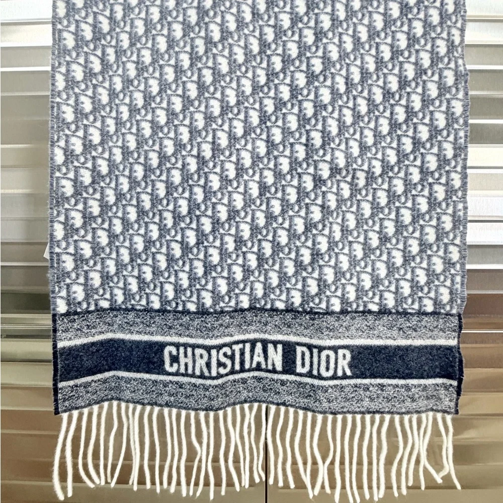 Dior 100% Cashmere Oblique Fringe Scarf - Picture 3 of 12